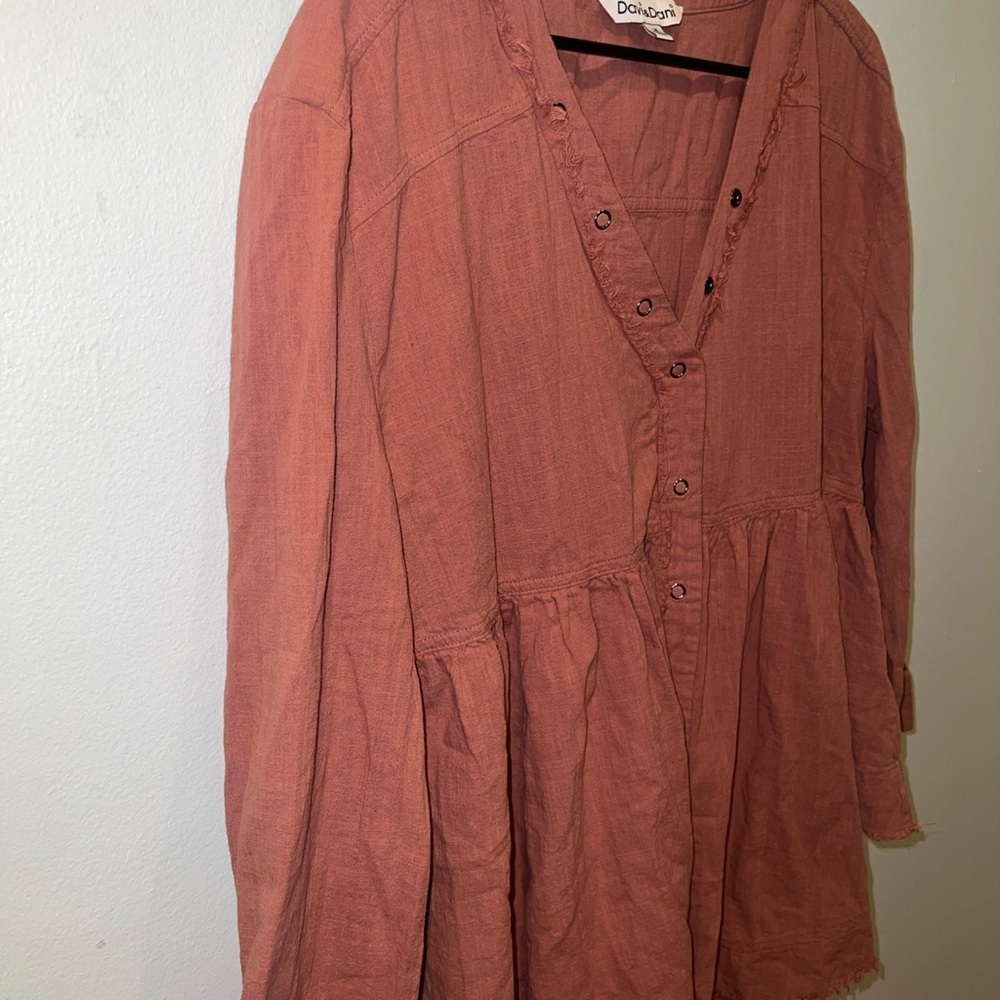 Davi&Dani Mauve Size M Cotton bohemian Button Down Top - Picture 5 of 9